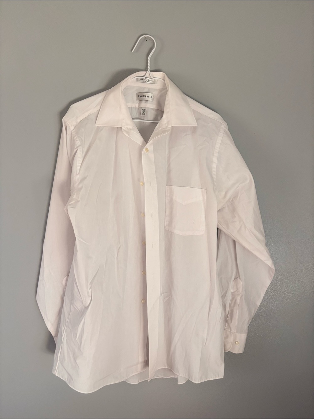 Van Heusen Wrinkle Resistant Poplin Dress Shirt White Solid 16 34/35.